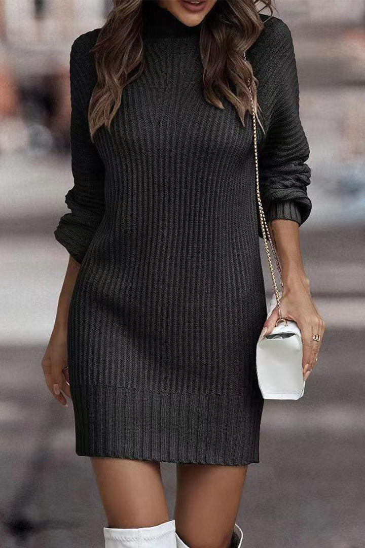 Zara | Casual solid patchwork dresses with turtleneck and one tier skirt