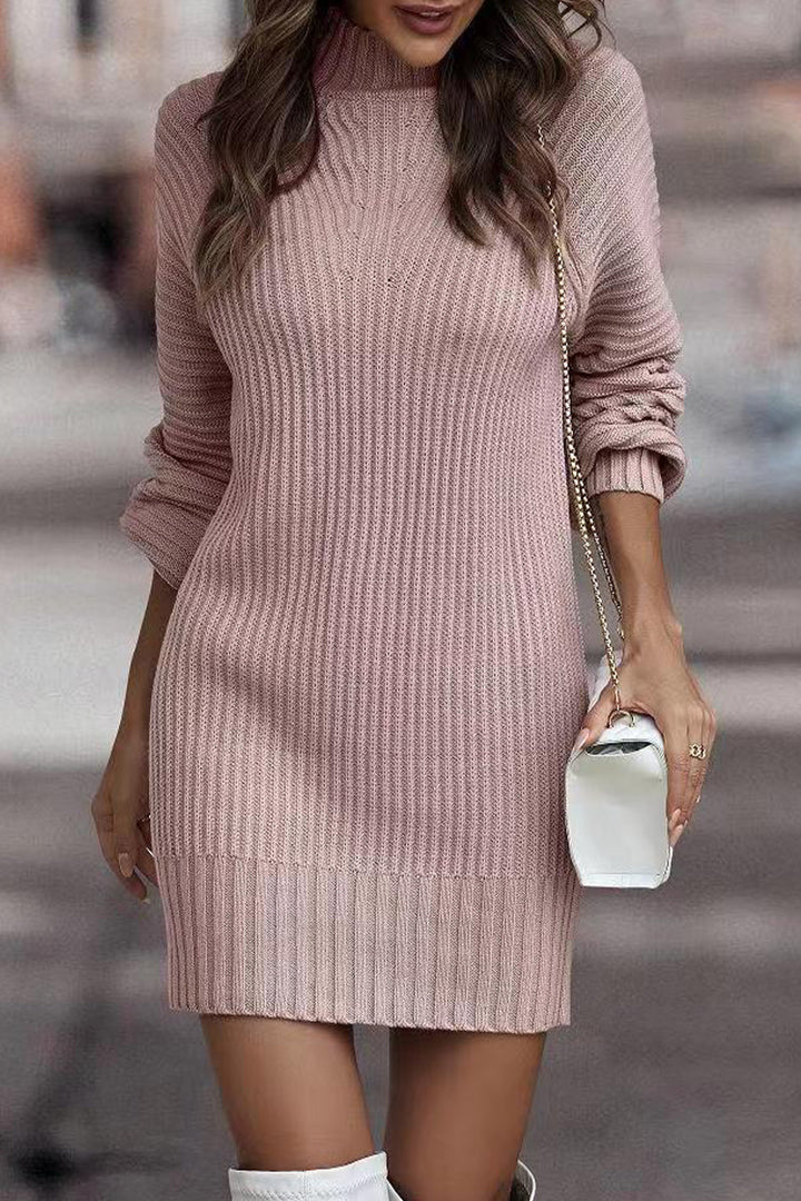 Zara | Casual solid patchwork dresses with turtleneck and one tier skirt