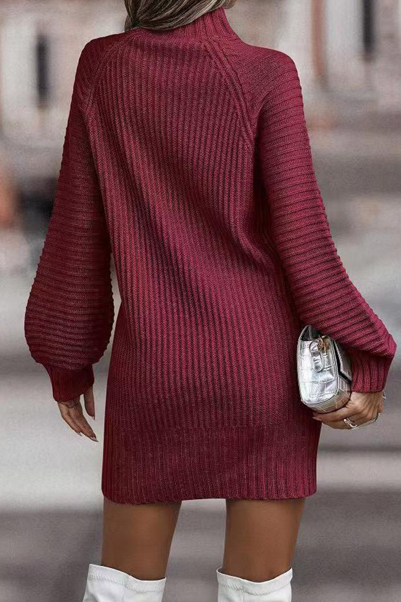 Zara | Casual solid patchwork dresses with turtleneck and one tier skirt
