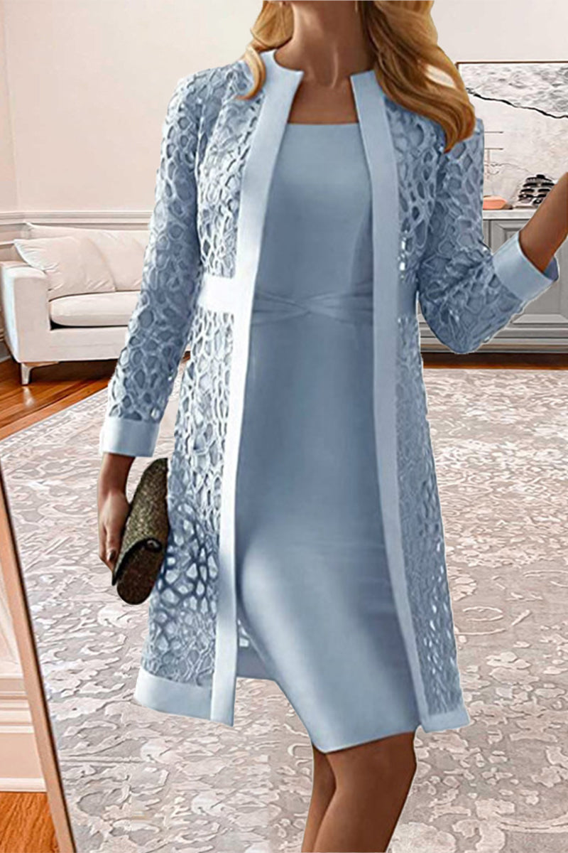Amelie | Elegant, long-sleeved two-piece suit made from solid, hollowed-out lace