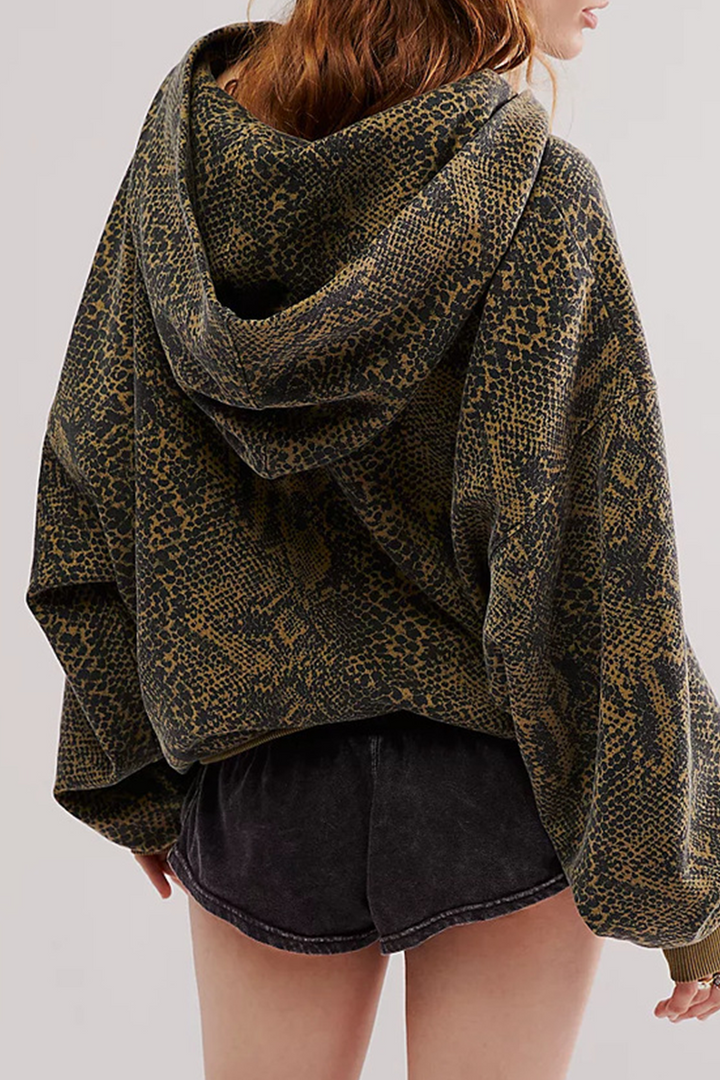 Henriette | Casual Street Flowers hoodie with snakeskin print and leopard pockets