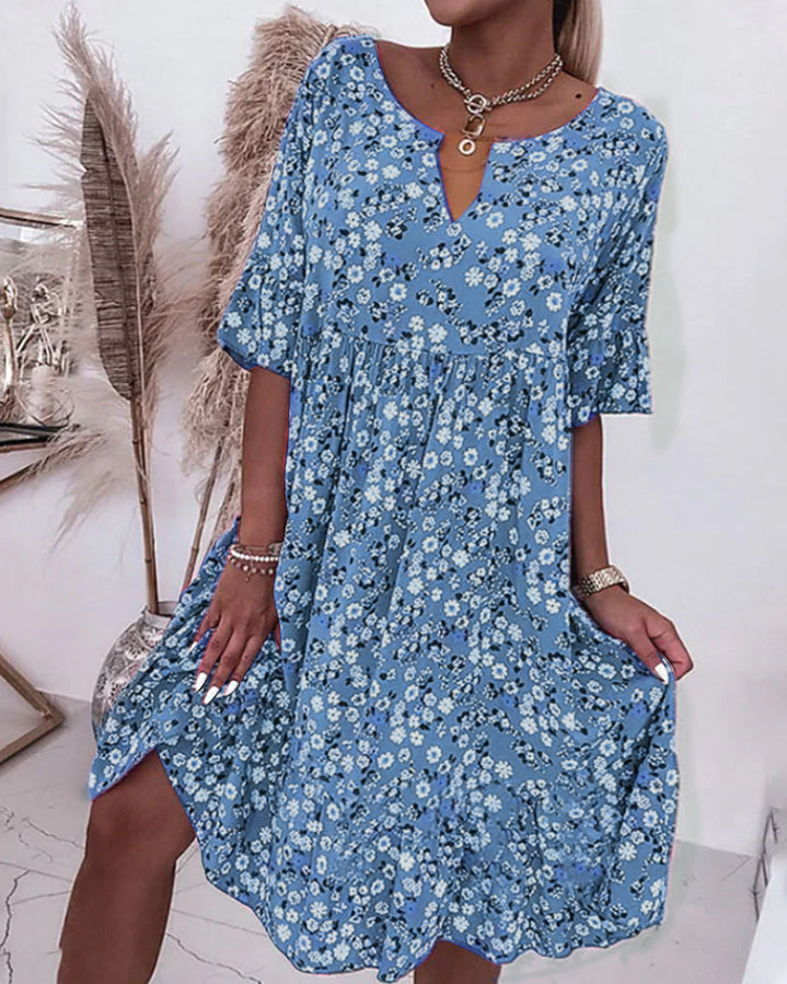 Victoria® | Elegant Half-Sleeved Dress Made Of Floral Cotton Material