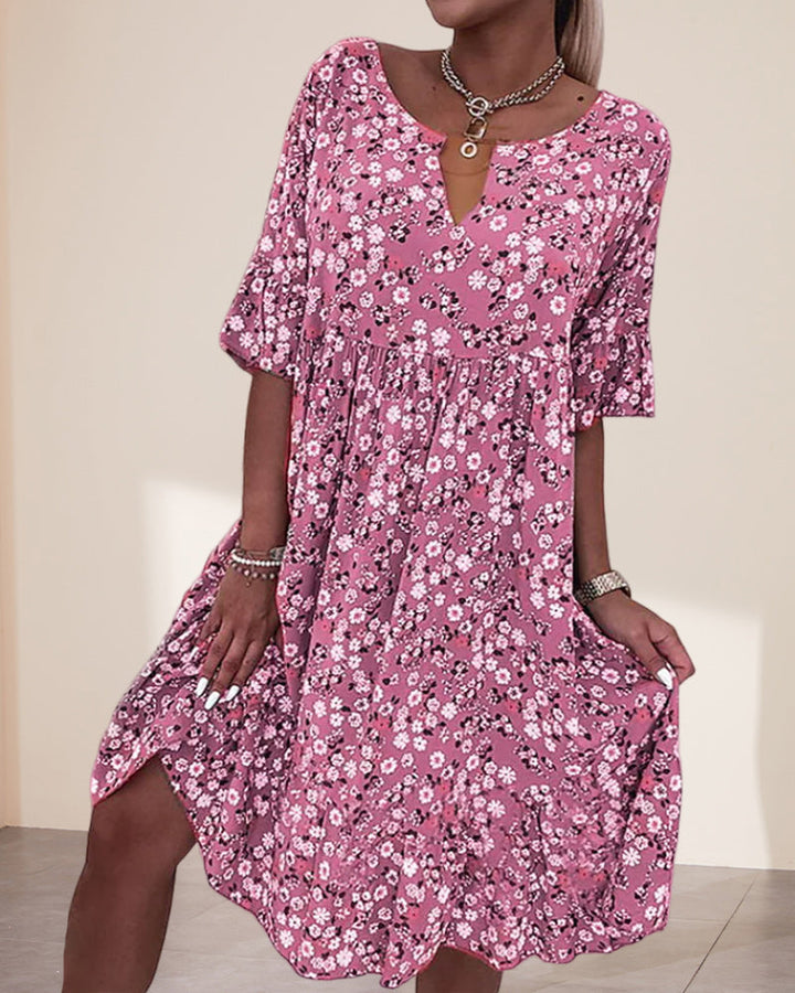 Victoria® | Elegant Half-Sleeved Dress Made Of Floral Cotton Material