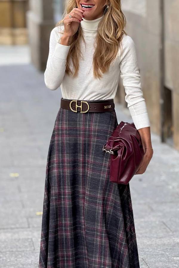 Josephine® | Retro-style checked skirt with a wide hem
