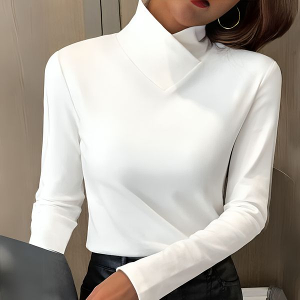 Elara® | Elegant Crossed Mock Neck Long Sleeve Top