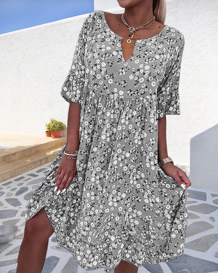 Victoria® | Elegant Half-Sleeved Dress Made Of Floral Cotton Material