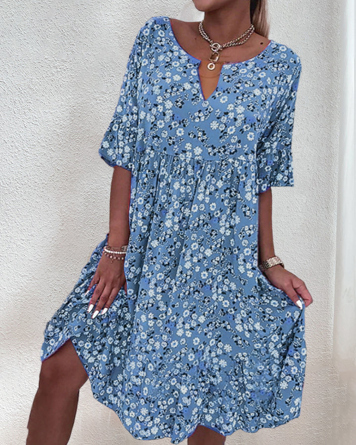 Victoria® | Elegant Half-Sleeved Dress Made Of Floral Cotton Material