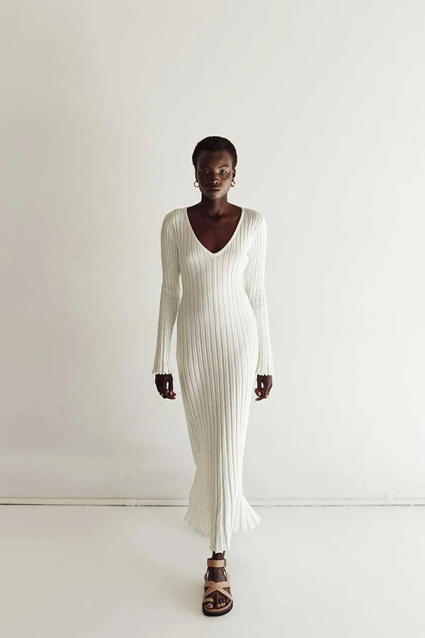 Luisa® | Knitted Midi Dress With V-Neck And Sleeves