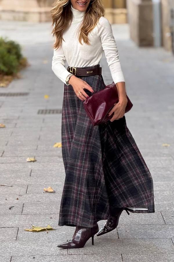 Josephine® | Retro-style checked skirt with a wide hem