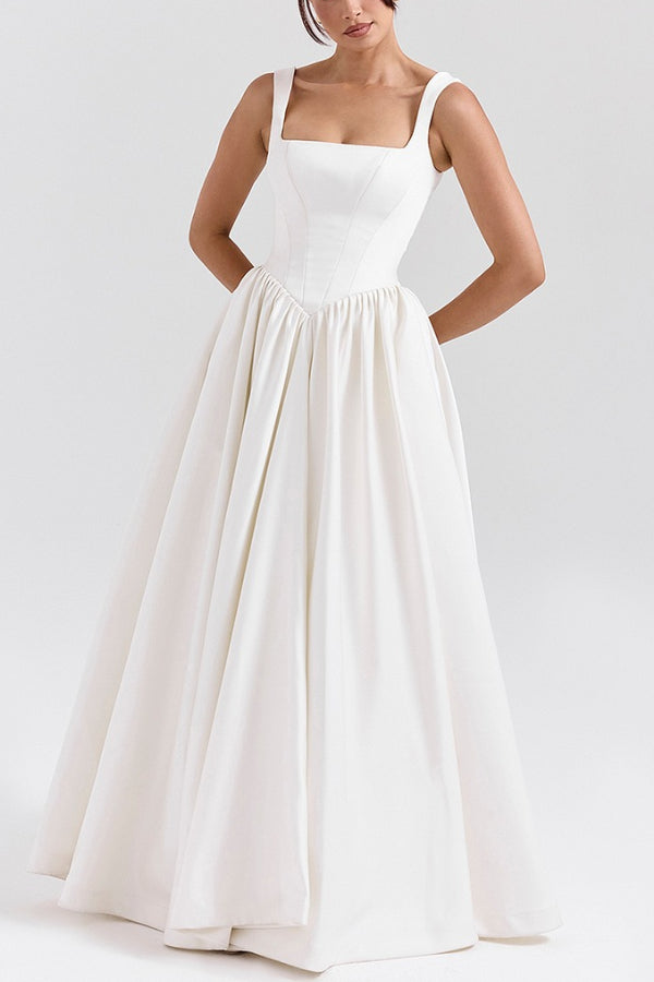 Kara® | Wide straps, corset, solid color maxi dresses, white