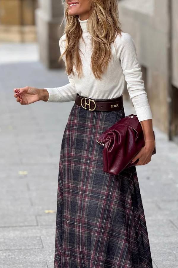 Josephine® | Retro-style checked skirt with a wide hem