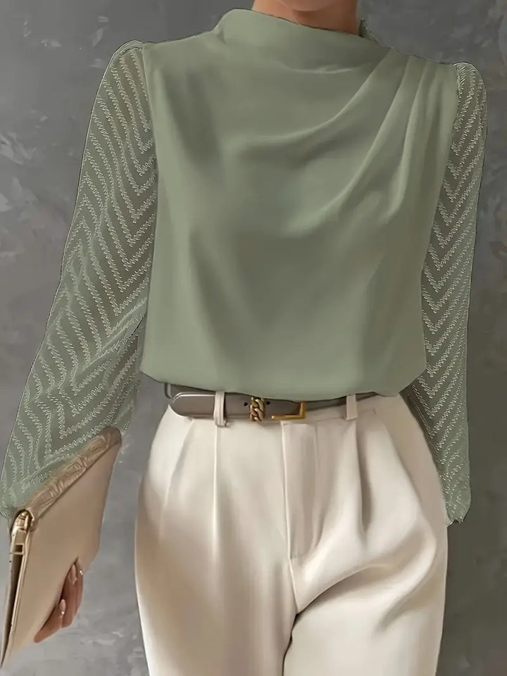 Samanta® | Blouse With Illusion Sleeves And Ruched Mocha Neckline