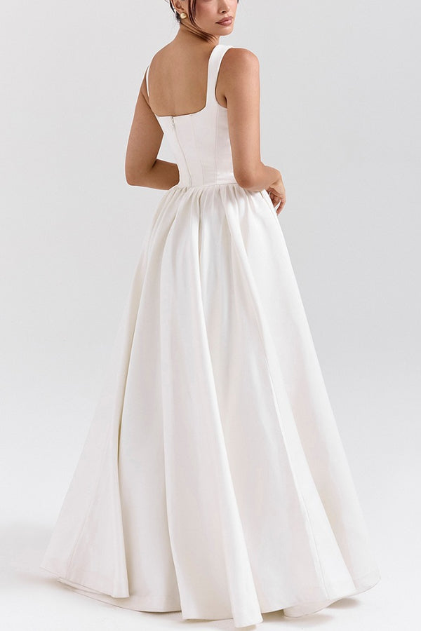 Kara® | Wide straps, corset, solid color maxi dresses, white