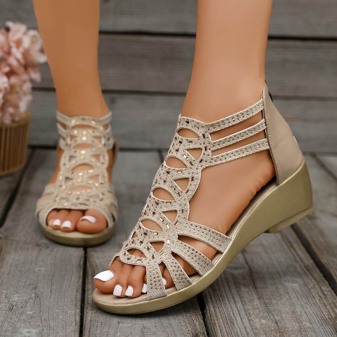 Celeste™| Comfortable Rhinestone Cutout Wedge Sandals