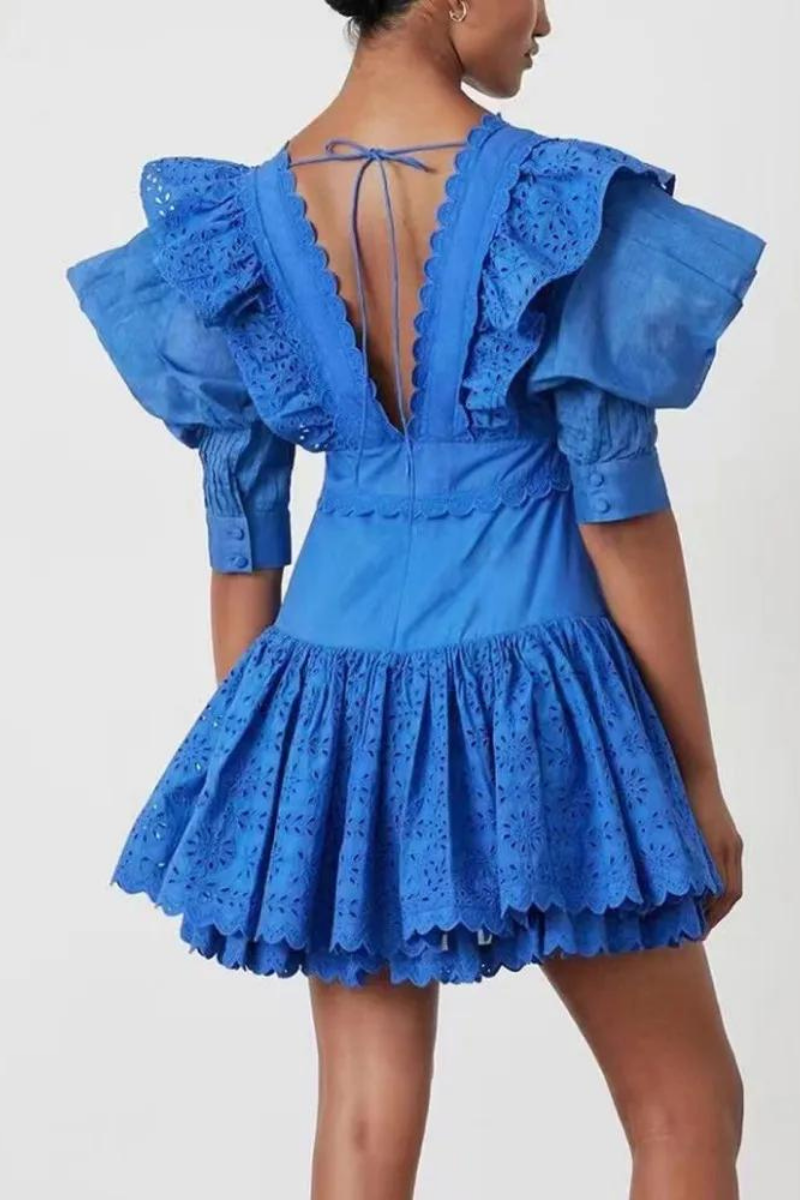 Rosalía® | Backless Mini Dress With Ruffles And A Plunging Neckline