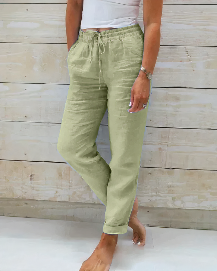 Otilia® | High-Waisted Cotton Trousers With Drawstring