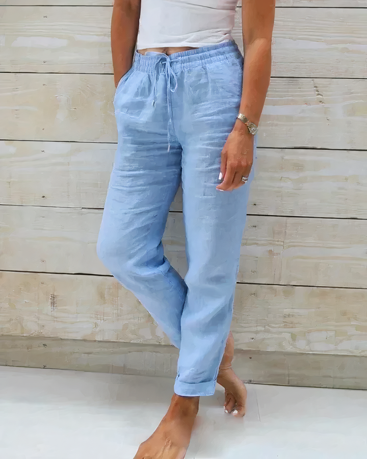 Otilia® | High-Waisted Cotton Trousers With Drawstring