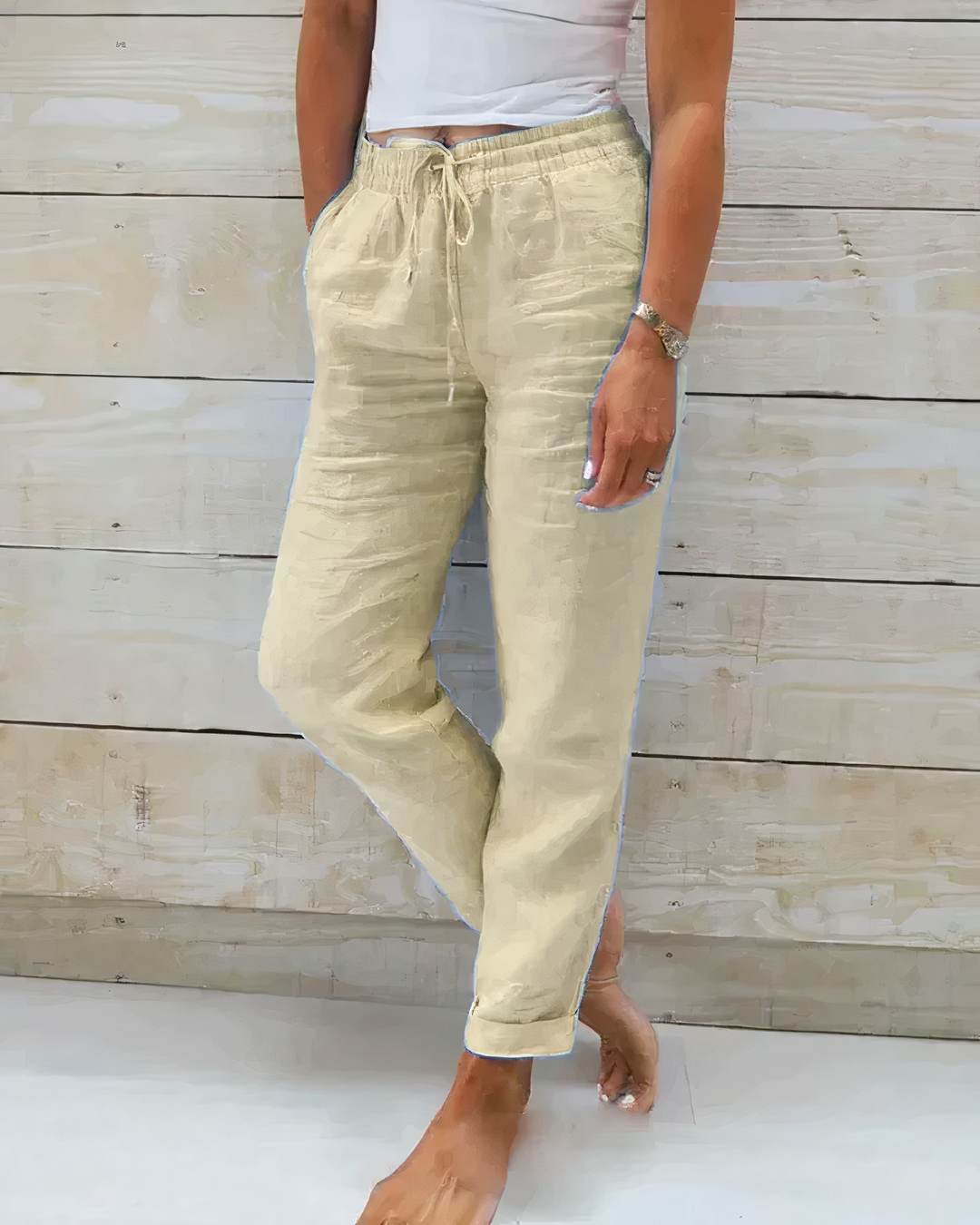 Otilia® | High-Waisted Cotton Trousers With Drawstring