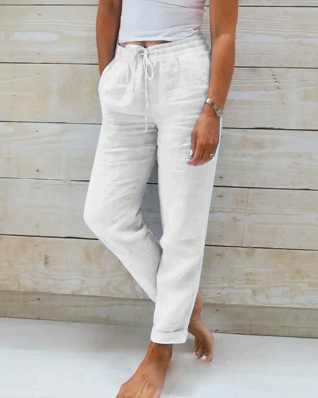 Otilia® | High-Waisted Cotton Trousers With Drawstring