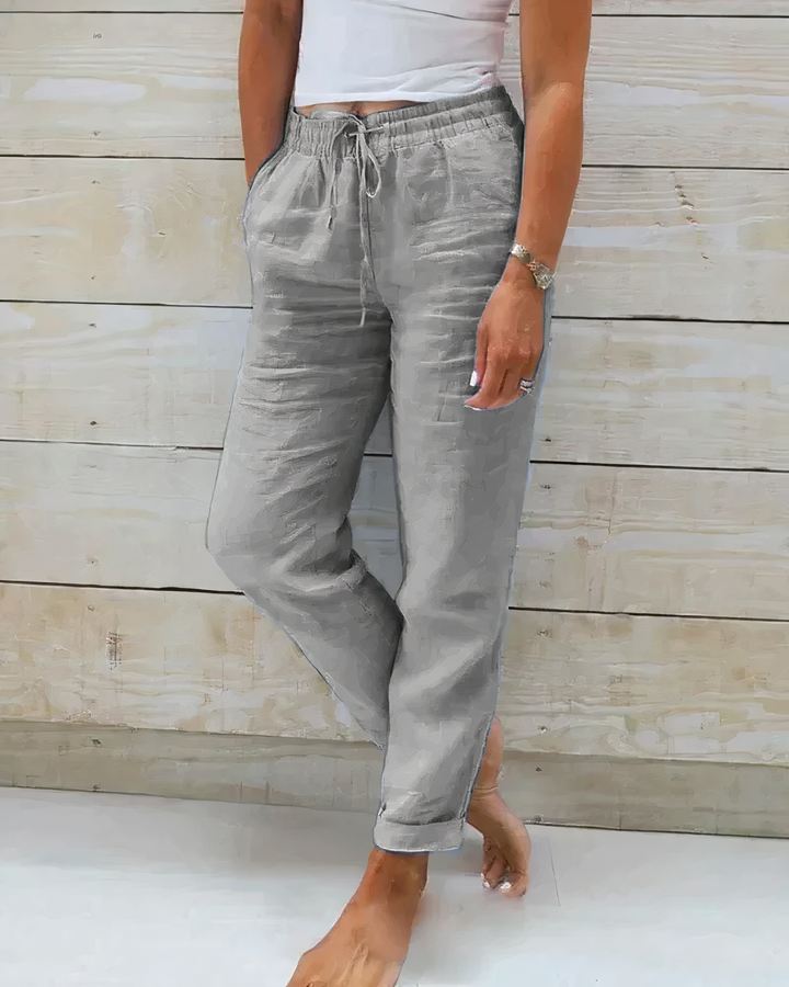 Otilia® | High-Waisted Cotton Trousers With Drawstring
