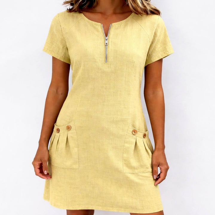 Juliette™| Casual Mini Short Sleeve Zip Up Pocket Dress