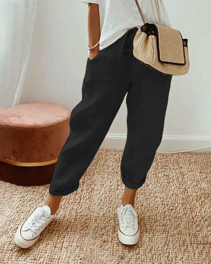 Waleska® | Plain Cotton And Linen Trousers
