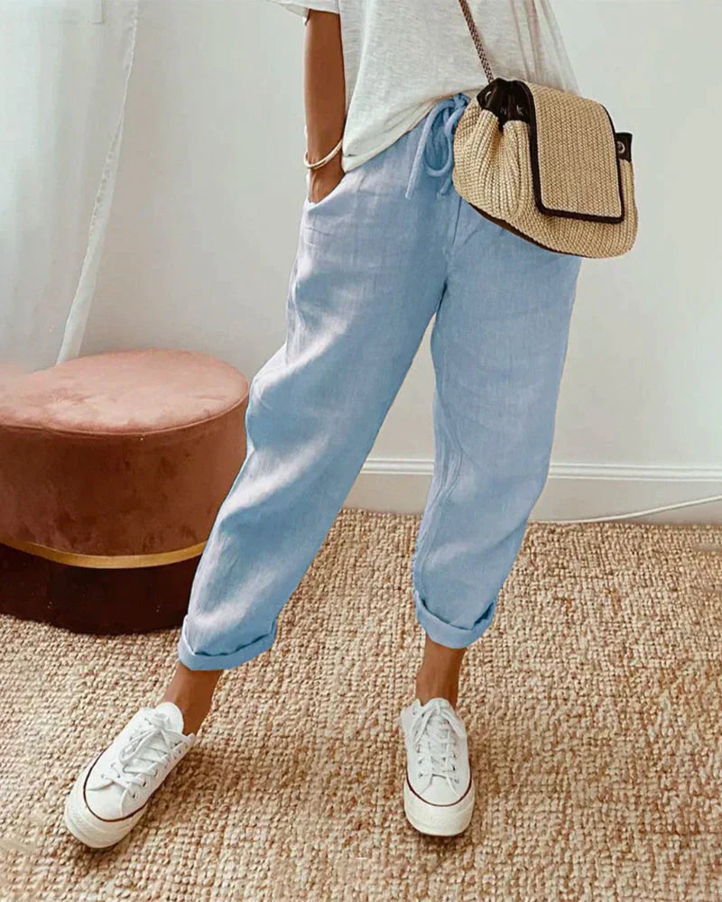 Waleska® | Plain Cotton And Linen Trousers