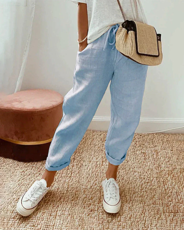 Waleska® | Plain Cotton And Linen Trousers