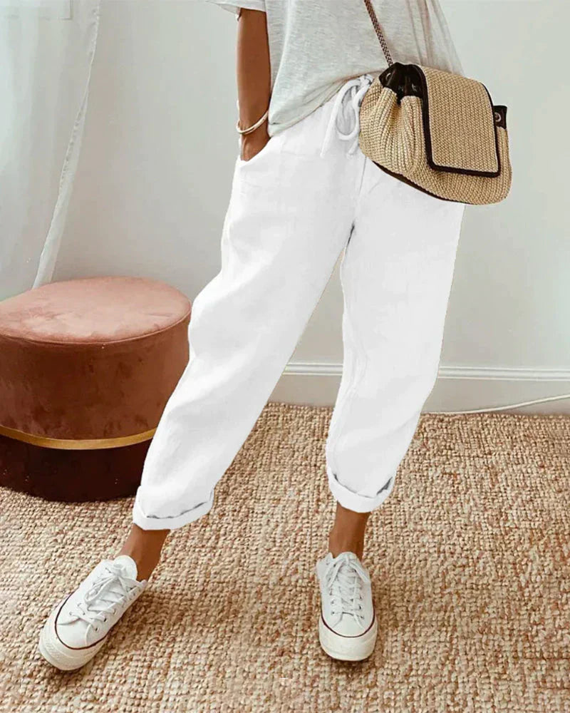 Waleska® | Plain Cotton And Linen Trousers