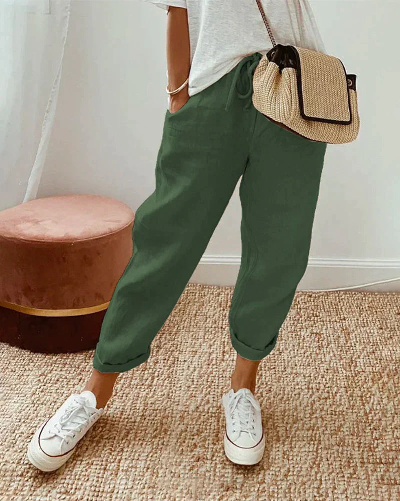 Waleska® | Plain Cotton And Linen Trousers