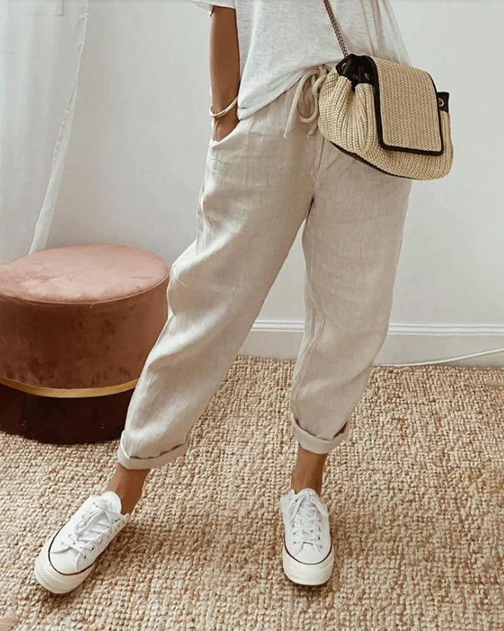 Waleska® | Plain Cotton And Linen Trousers