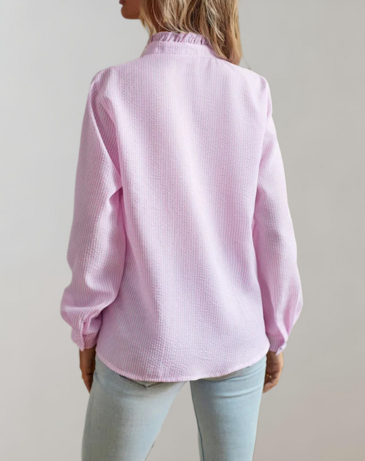 Abelia® | Loose-Fitting Top With Ruffles, Stand-Up Collar, Button Closure And Long Sleeves