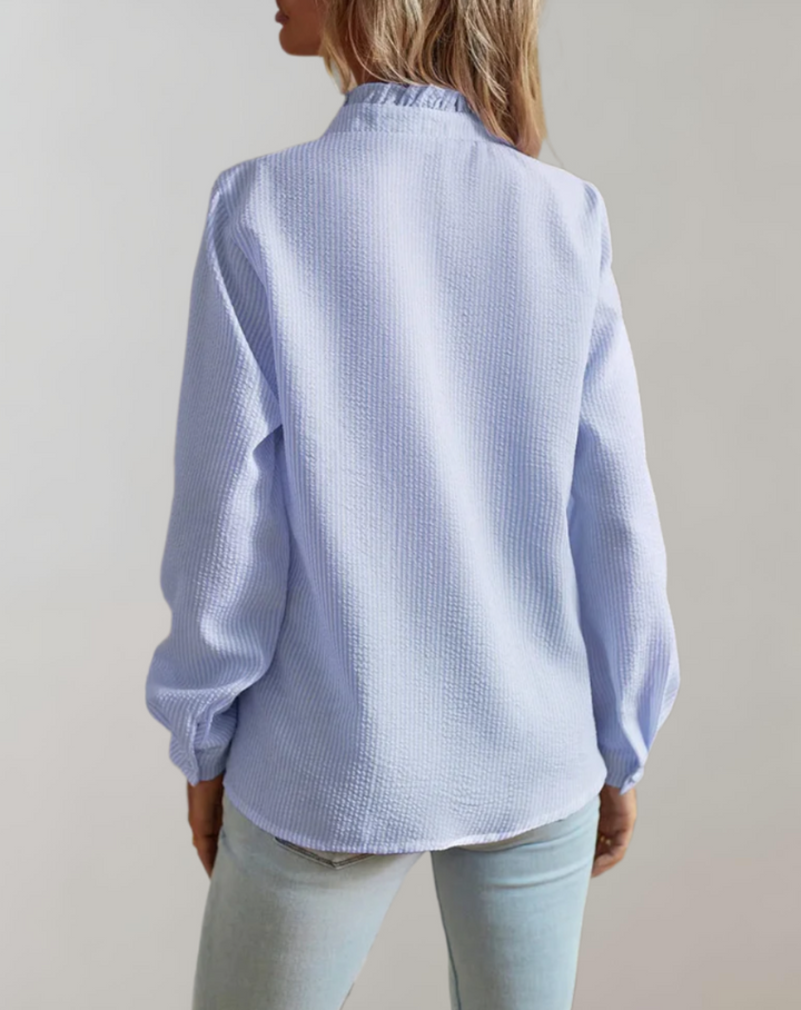 Abelia® | Loose-Fitting Top With Ruffles, Stand-Up Collar, Button Closure And Long Sleeves