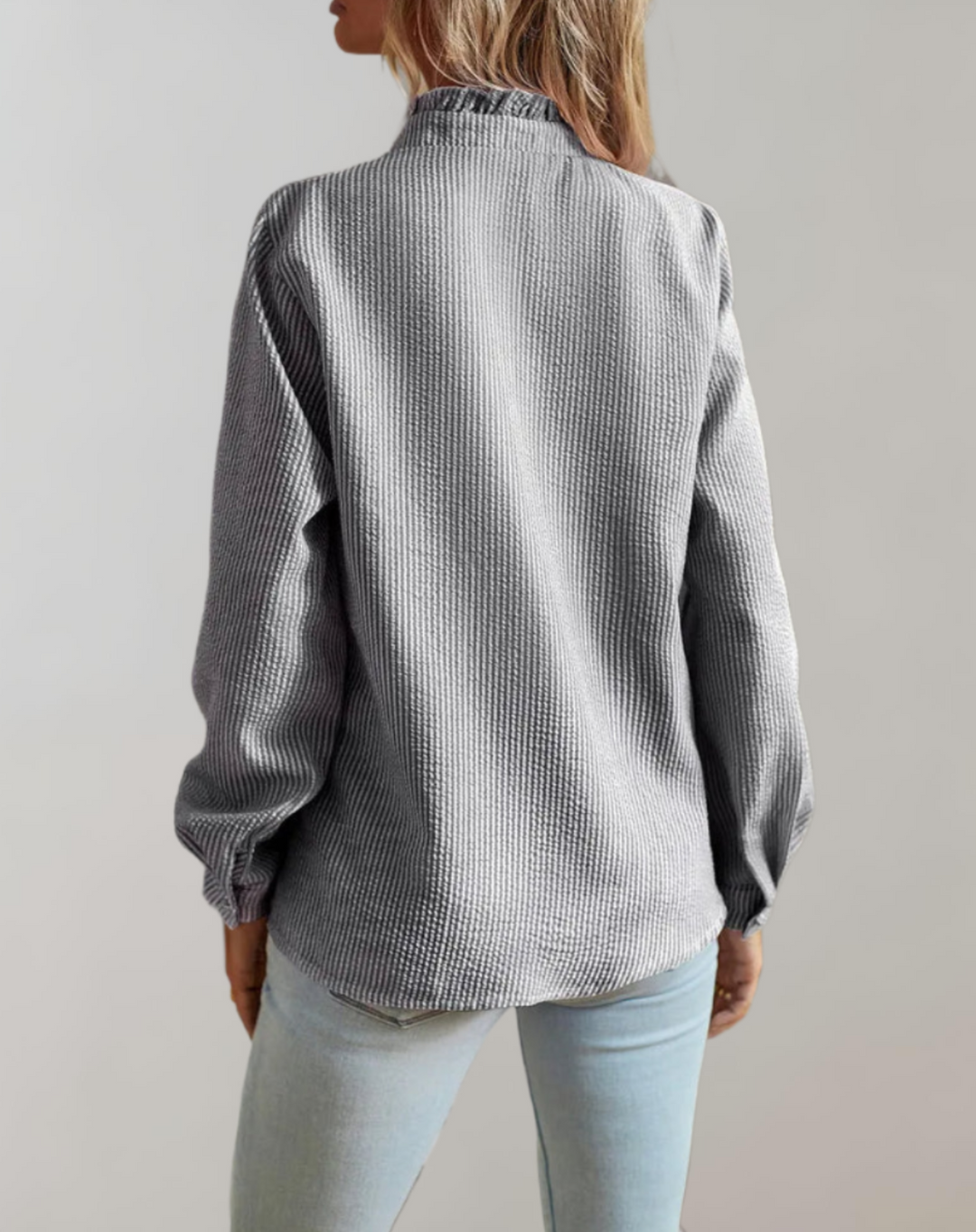 Abelia® | Loose-Fitting Top With Ruffles, Stand-Up Collar, Button Closure And Long Sleeves