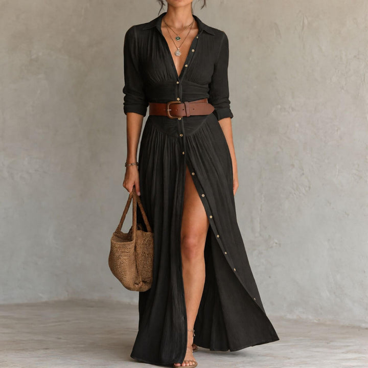 Margaret™| Boho White Flowing Button Front Maxi Dress