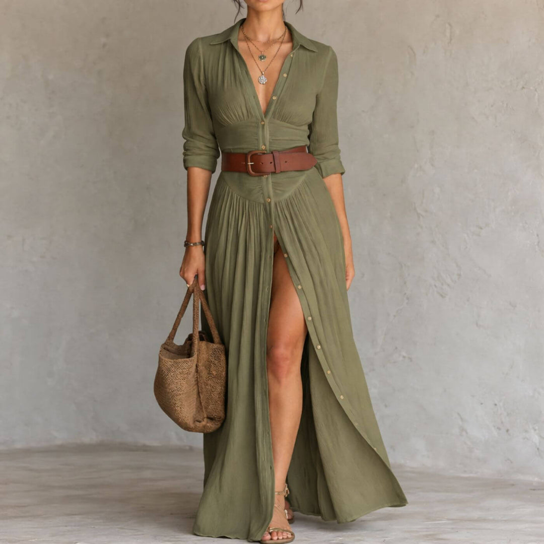 Margaret™| Boho White Flowing Button Front Maxi Dress