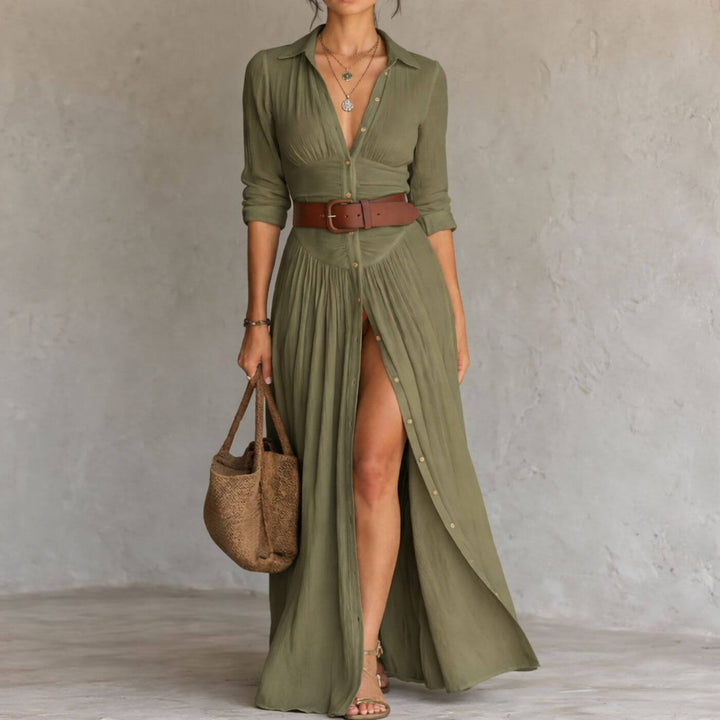 Margaret™| Boho White Flowing Button Front Maxi Dress