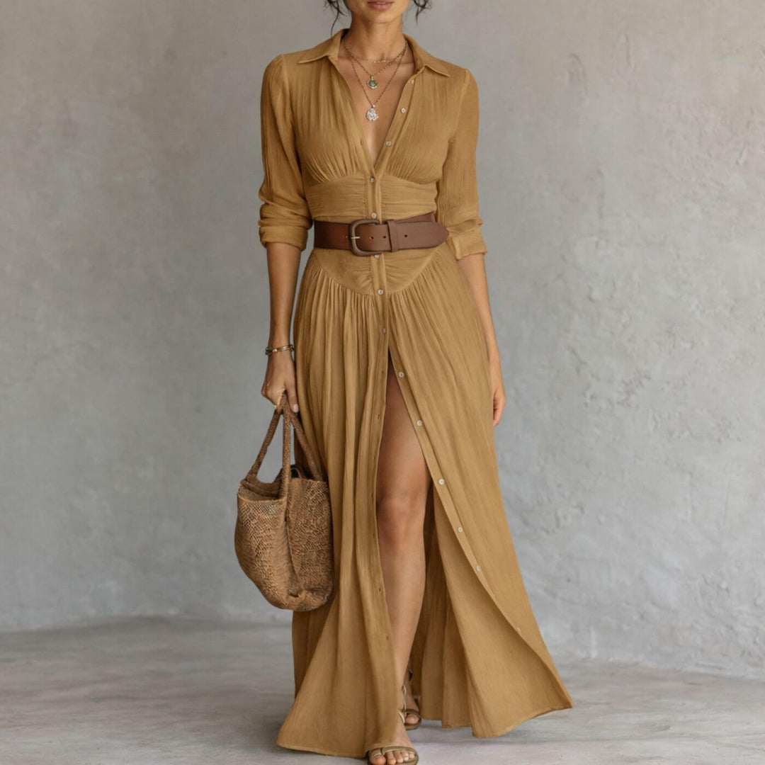 Margaret™| Boho White Flowing Button Front Maxi Dress