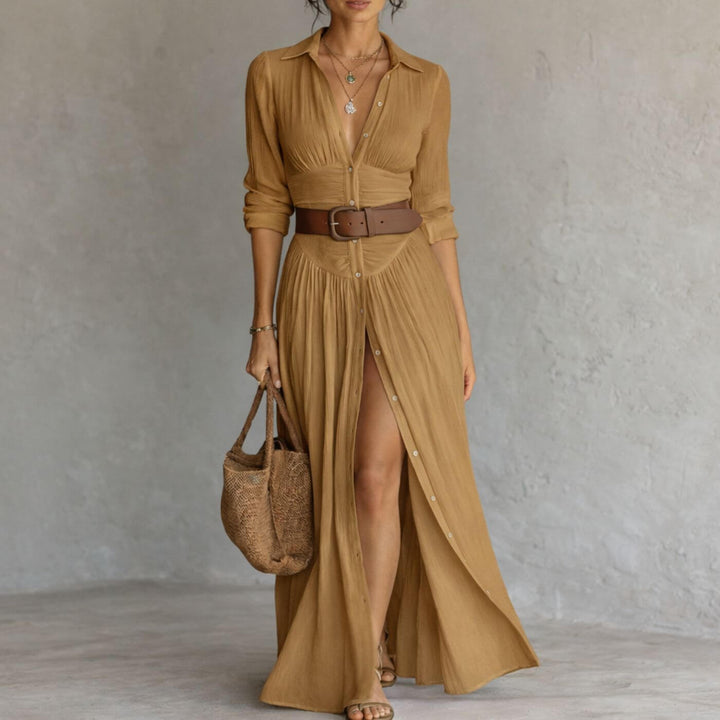 Margaret™| Boho White Flowing Button Front Maxi Dress