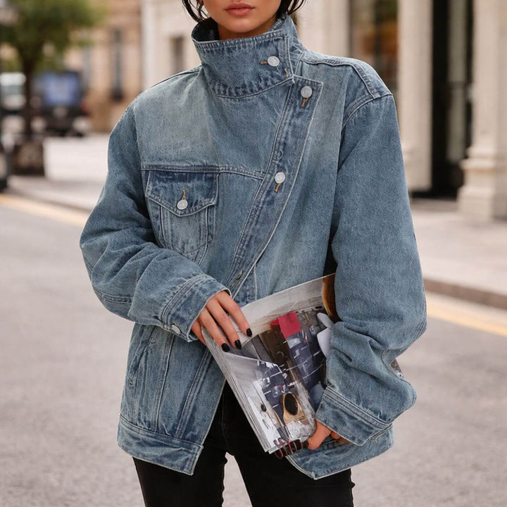 Megan™| Oversized Vintage Washed High Neck Denim Jacket