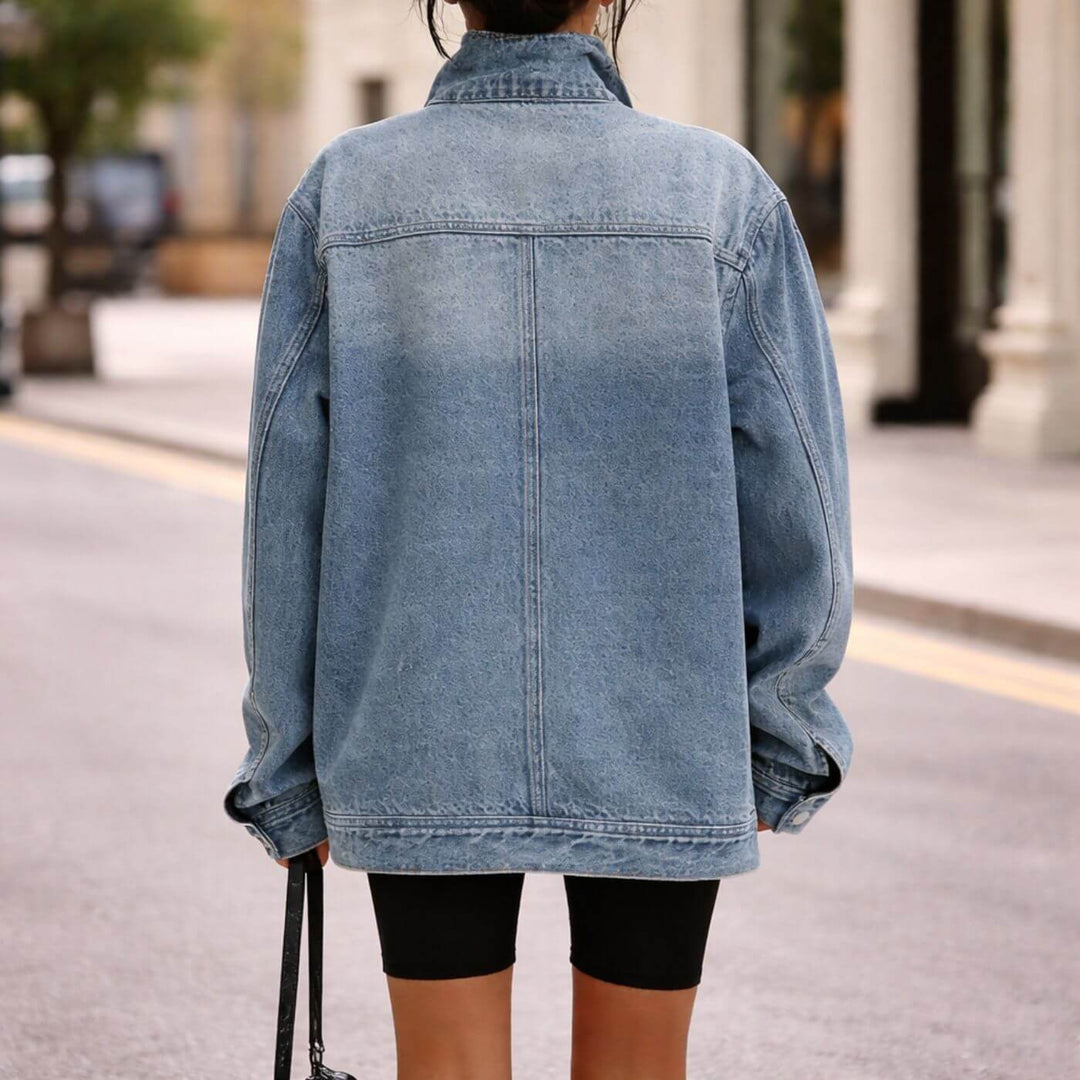 Megan™| Oversized Vintage Washed High Neck Denim Jacket