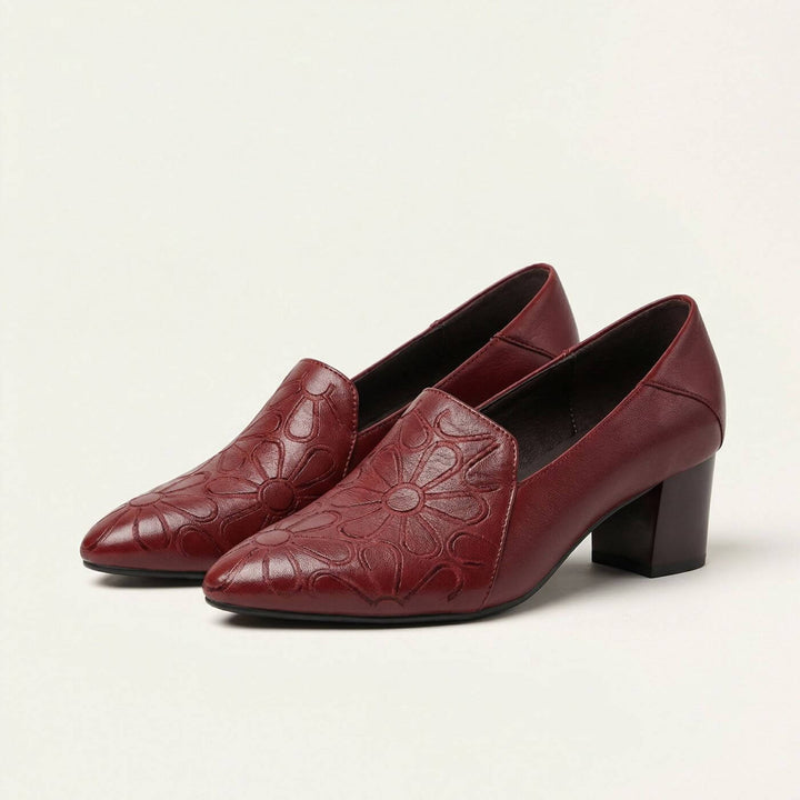 Naomi™ | Soft Leather Embroidered Slip-On Pumps