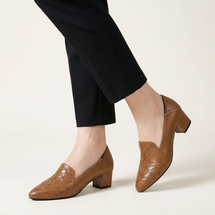 Naomi™ | Soft Leather Embroidered Slip-On Pumps