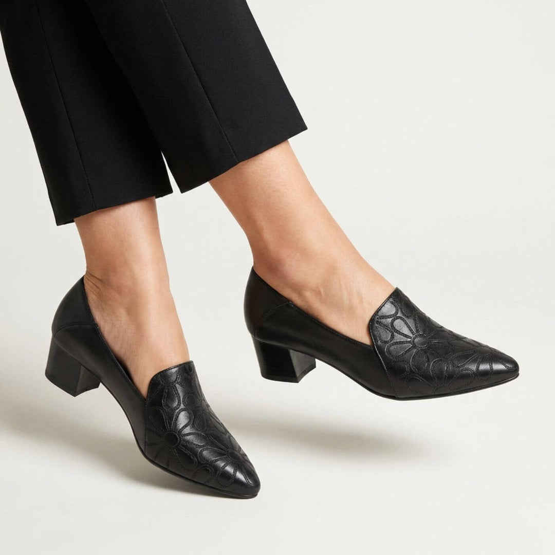 Naomi™ | Soft Leather Embroidered Slip-On Pumps