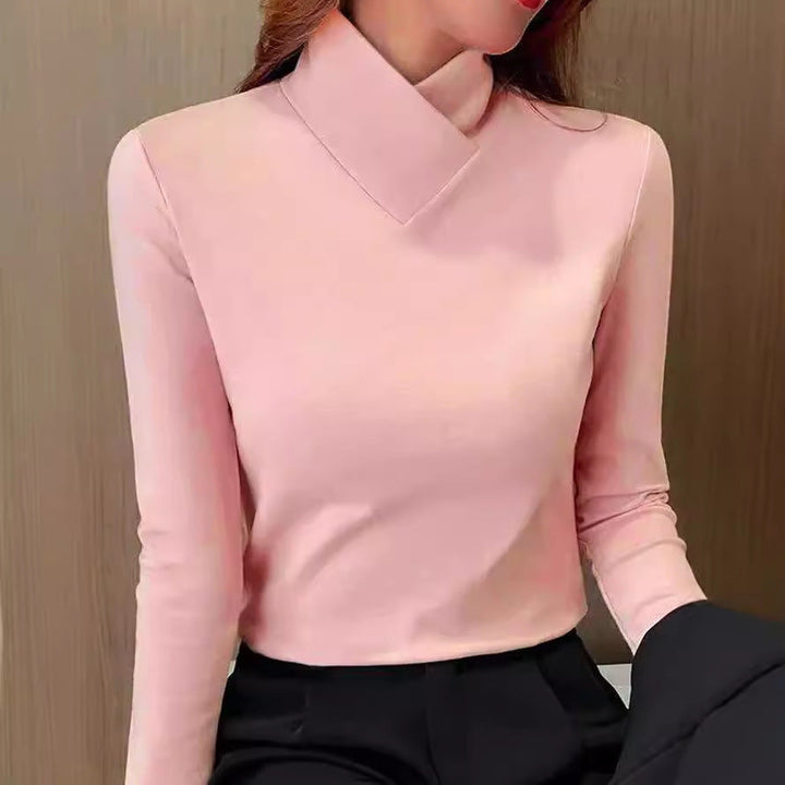 Elara® | Elegant Crossed Mock Neck Long Sleeve Top