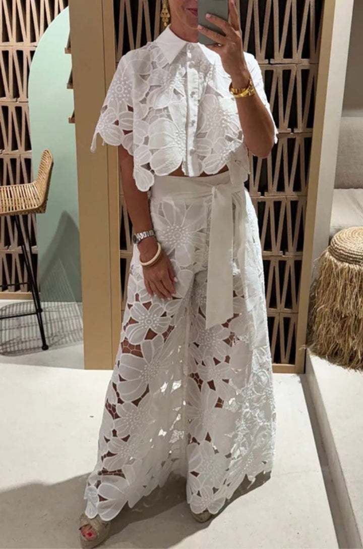 Rosa® | Women'S Evening Set With Floral Cut-Out Design And Waist Belt