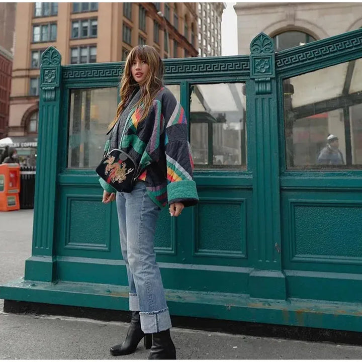 Evelyn® | Quilted Kimono Vest With Rainbow Stripes