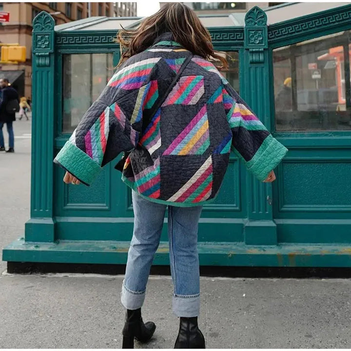Evelyn® | Quilted Kimono Vest With Rainbow Stripes