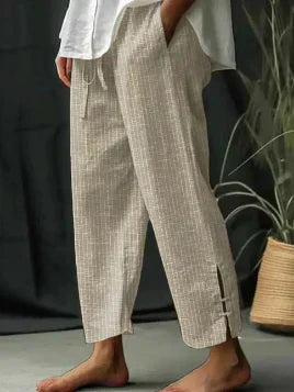 Regina® | Striped slit trousers with pockets and lacing