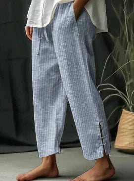 Regina® | Striped slit trousers with pockets and lacing